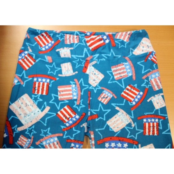 Womens Lularoe Tween Red White Blue American Flag Top Hat Leggings Tall & Curvy - Picture 3 of 7